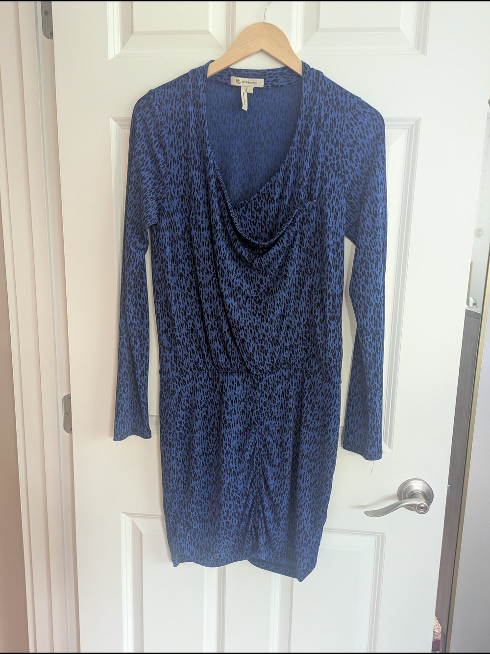 BCBGeneration Blue Leopard-Print Long Sleeve  Dress